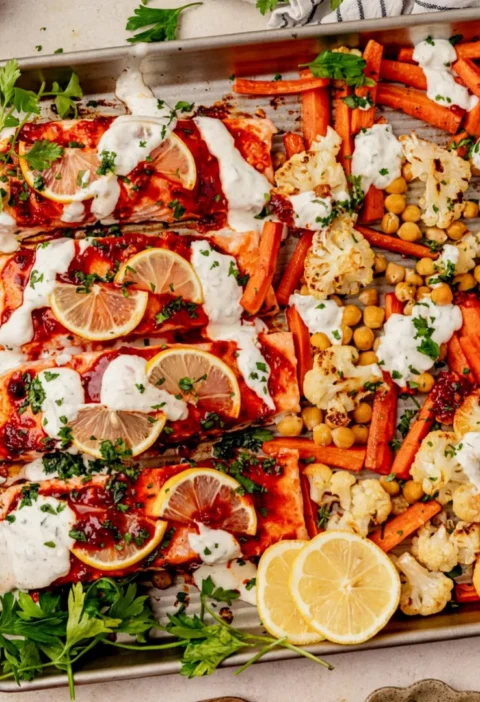 Harissa Salmon with Roasted Carrots