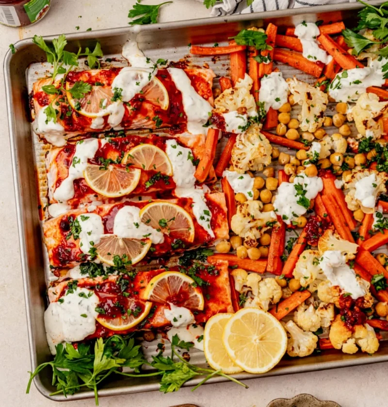 Harissa Salmon with Roasted Carrots