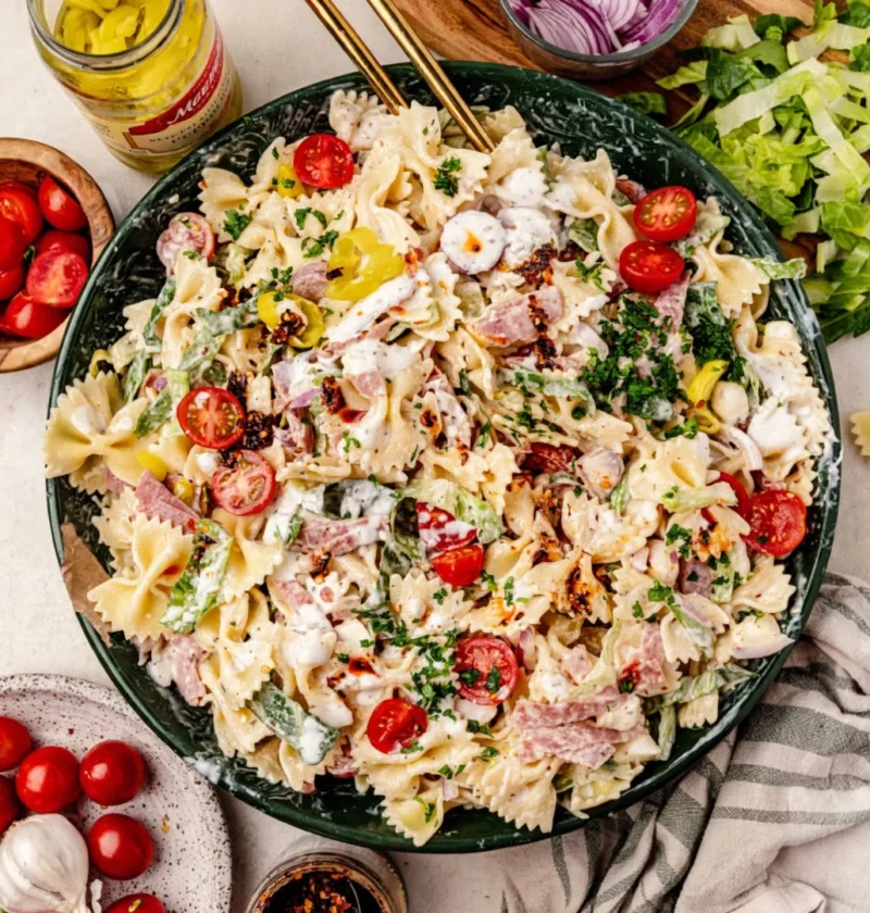 Italian Grinder Pasta Salad with Chili Crisp