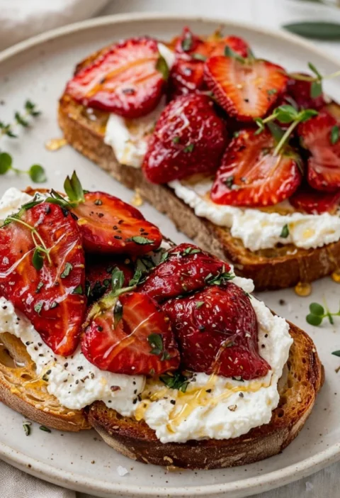 Roasted Strawberry Whipped Ricotta Toast
