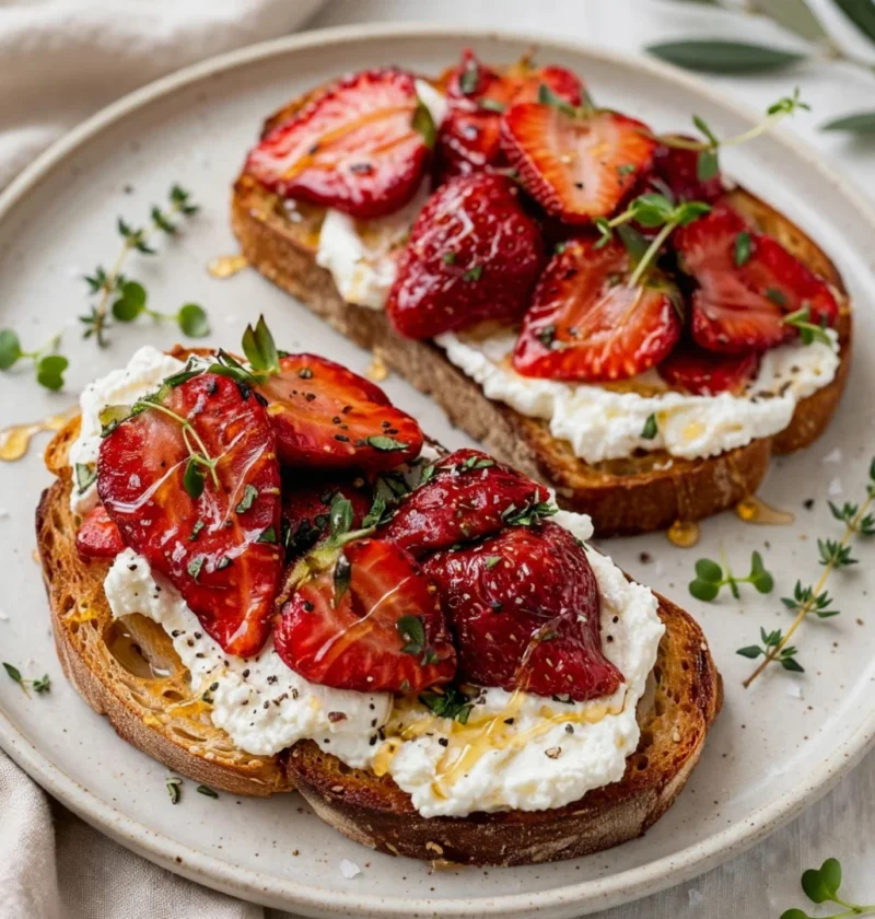 Roasted Strawberry Whipped Ricotta Toast