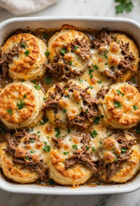 4-Ingredient Cheesy Beef Biscuit Bake
