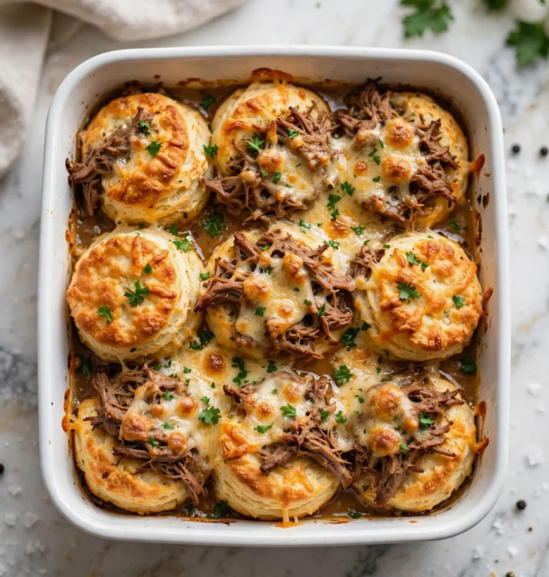 4-Ingredient Cheesy Beef Biscuit Bake