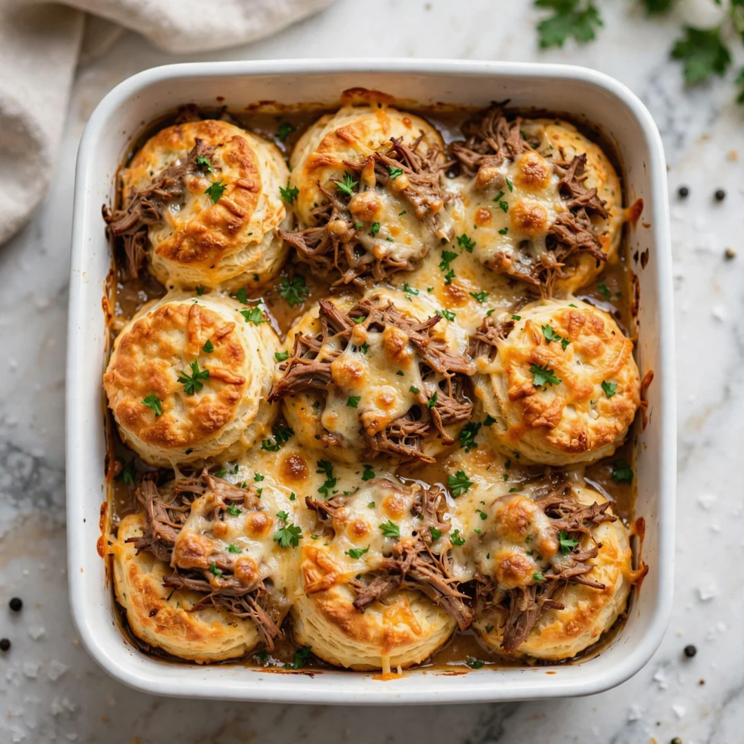 4-Ingredient Cheesy Beef Biscuit Bake