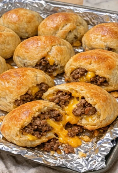 4-Ingredient Cheesy Ground Beef Biscuit Bombs