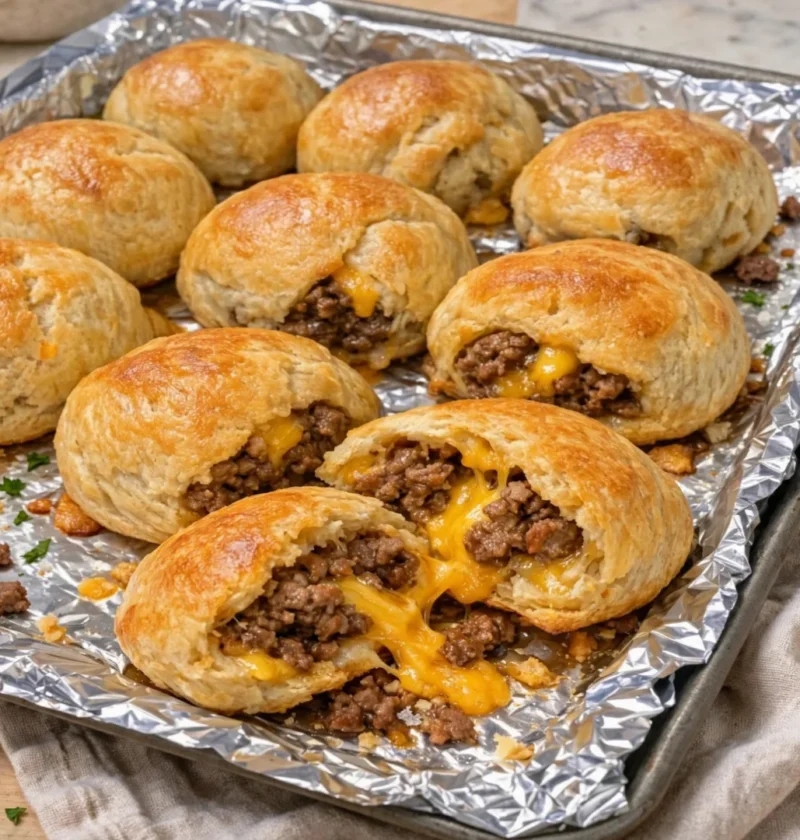 4-Ingredient Cheesy Ground Beef Biscuit Bombs