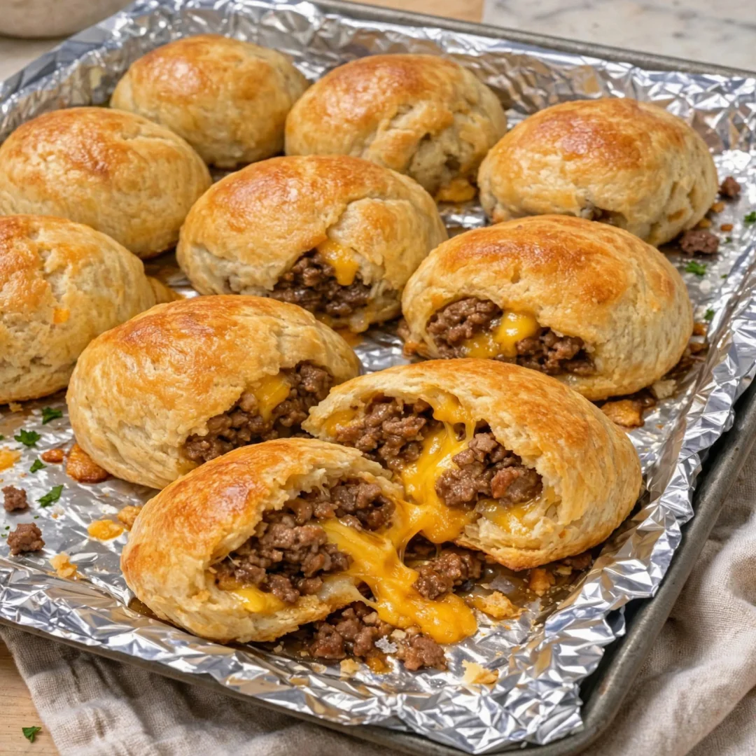 4-Ingredient Cheesy Ground Beef Biscuit Bombs