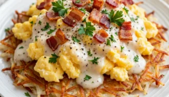 Egg Topped Hash Browns With Bacon Gravy