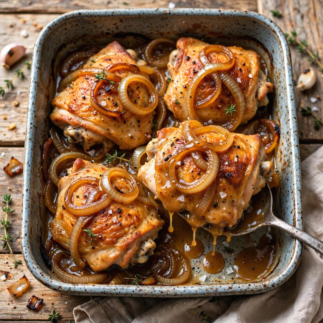 Golden Baked Chicken Thighs with Caramelized Onions