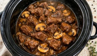 Grandmother's Slow Cooker Beef Tips with Mushroom Gravy