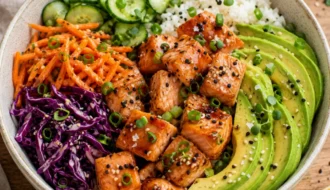 Healthy Salmon Avocado Rice Bowl
