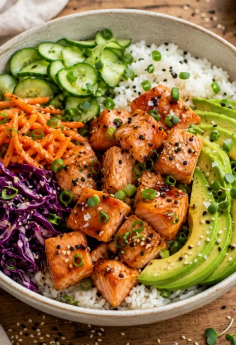 Healthy Salmon Avocado Rice Bowl