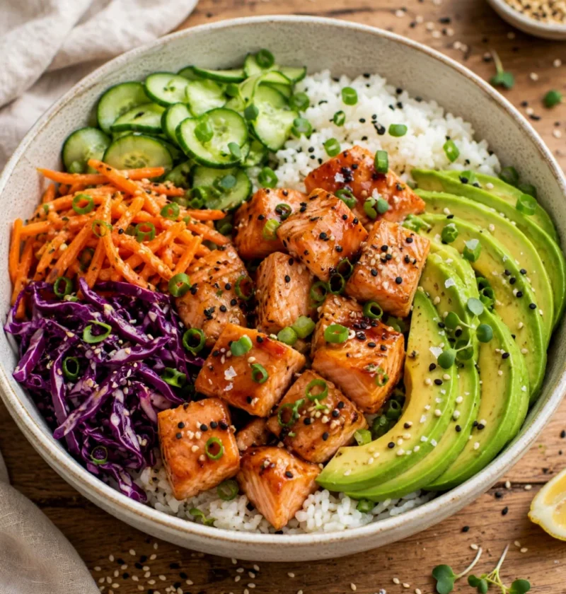 Healthy Salmon Avocado Rice Bowl