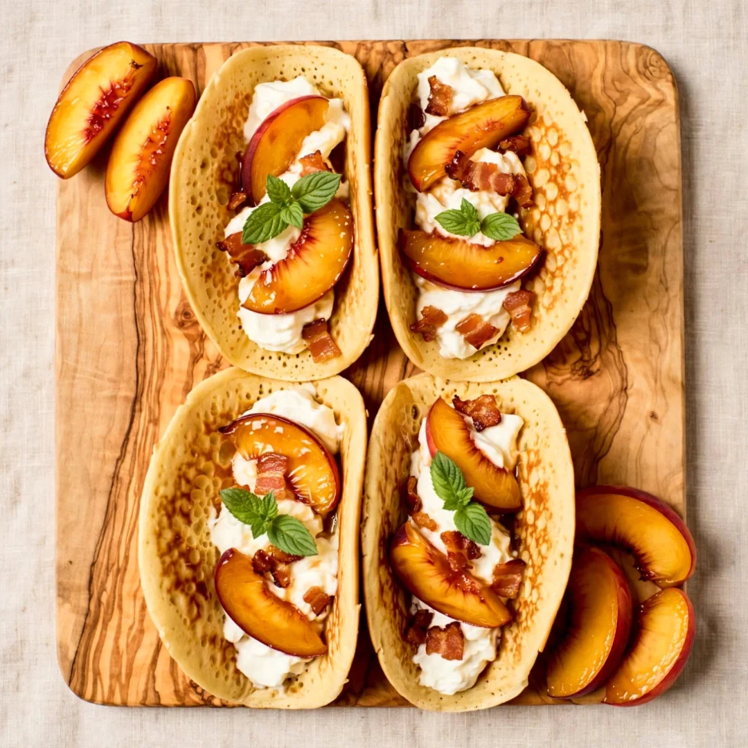 Pancake Tacos with Caramelized Peaches & Pancetta