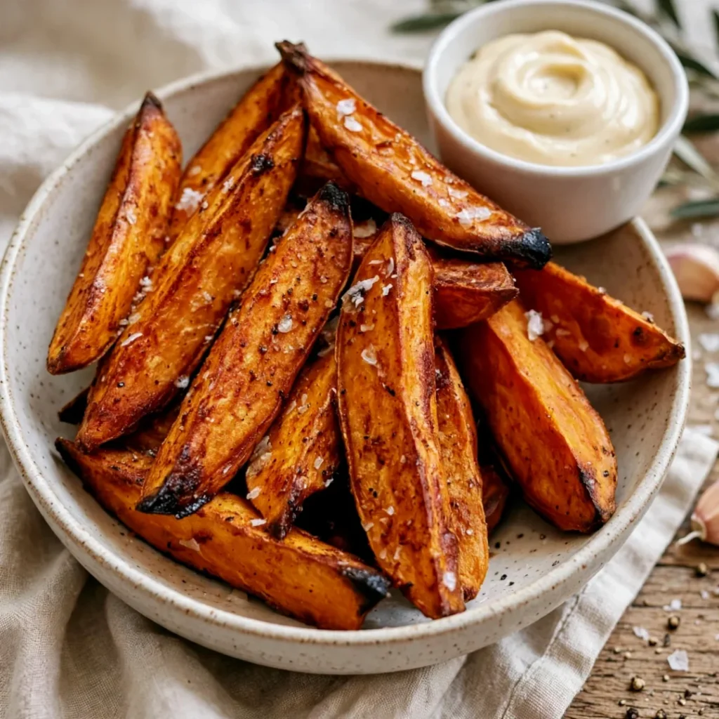 Roasted Garlic Sweet Potato Wedges - Roasted Garlic Sweet Potato Wedges