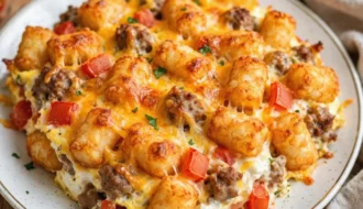 Sausage Cream Cheese Tater Tot Breakfast Casserole