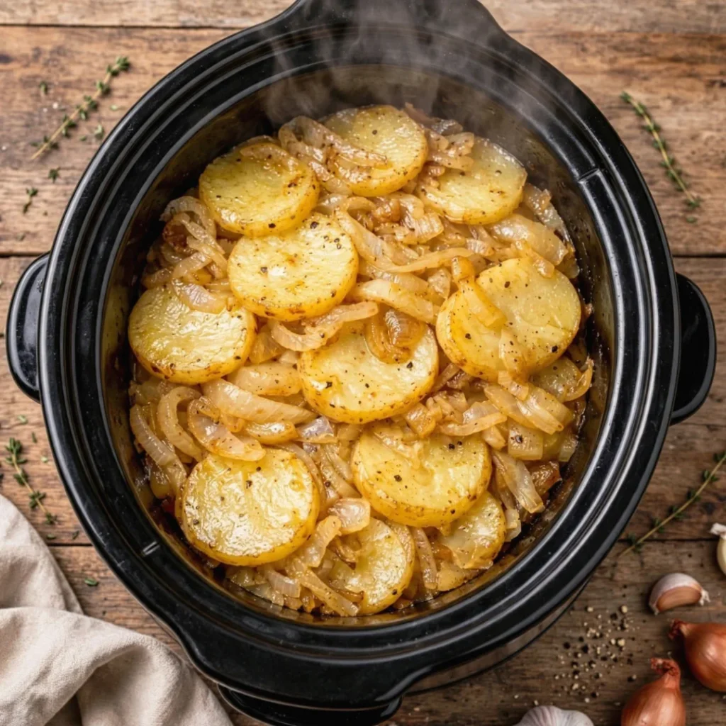 Slow Cooker Potato and Onion Bake - Slow Cooker Potato and Onion Bake