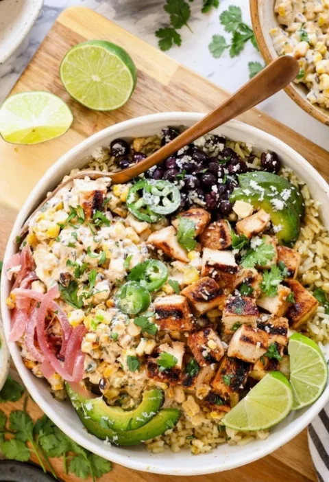 Street Corn Chicken Rice Bowls