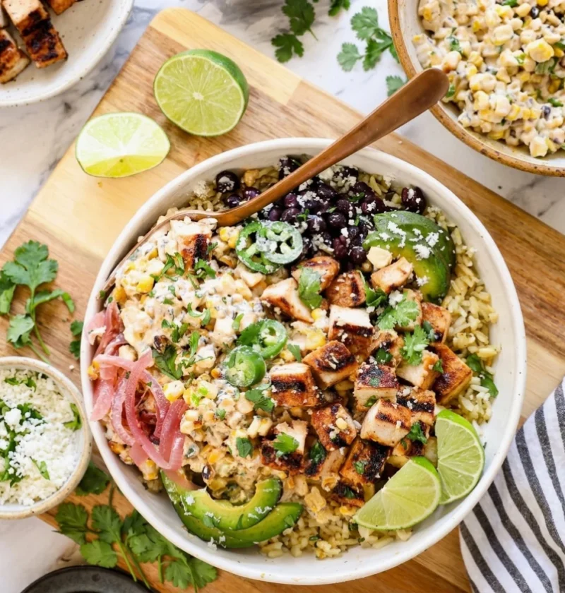 Street Corn Chicken Rice Bowls