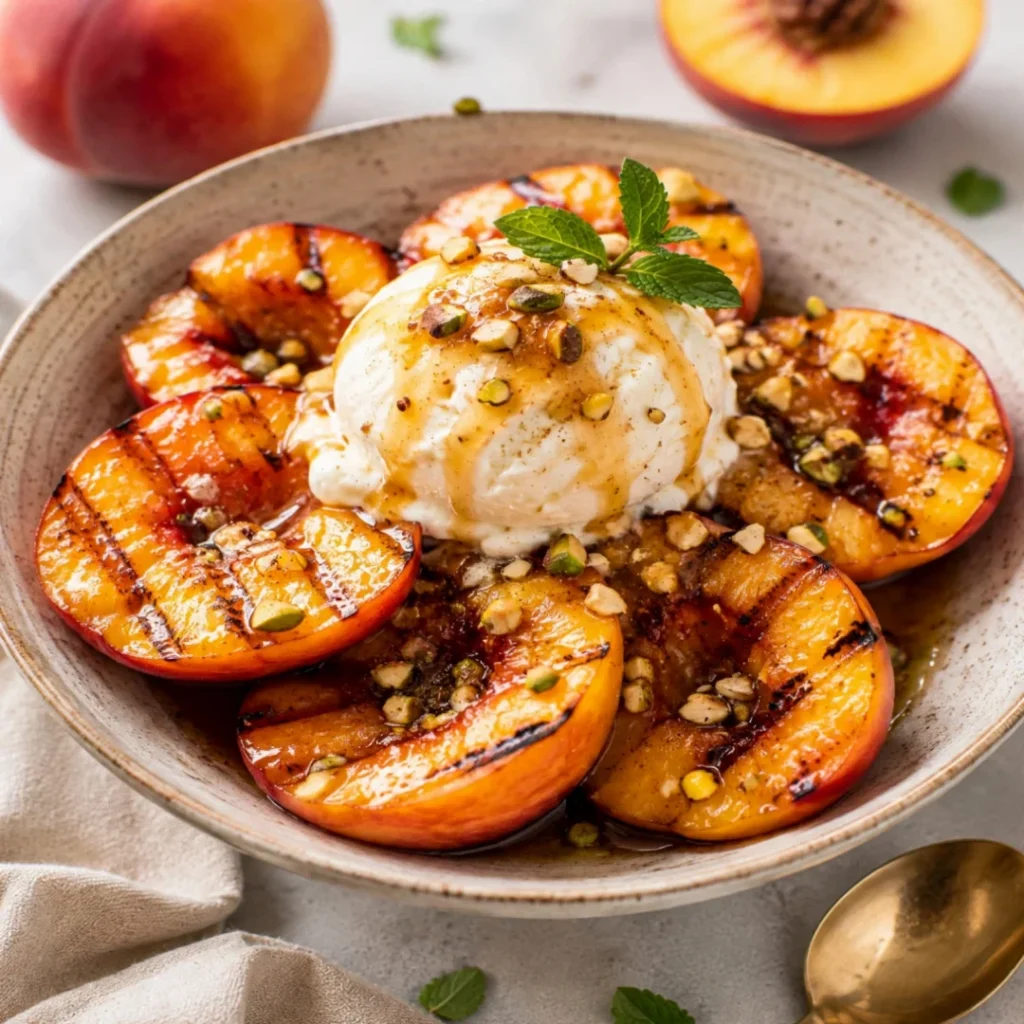 Sweet and Delicious Grilled Peaches with Ice Cream - Sweet and Delicious Grilled Peaches with Ice Cream