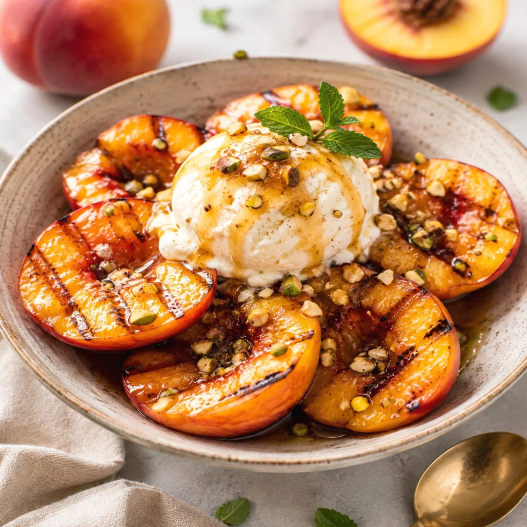 Grilled Peaches with Ice Cream