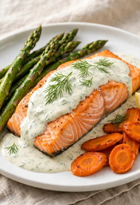 Tender Salmon with Creamy Dill Sauce