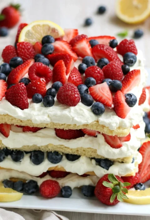 Triple Berry Layered Lemon Cream Cake