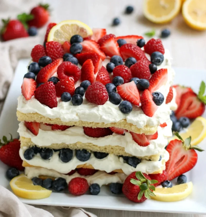Triple Berry Layered Lemon Cream Cake