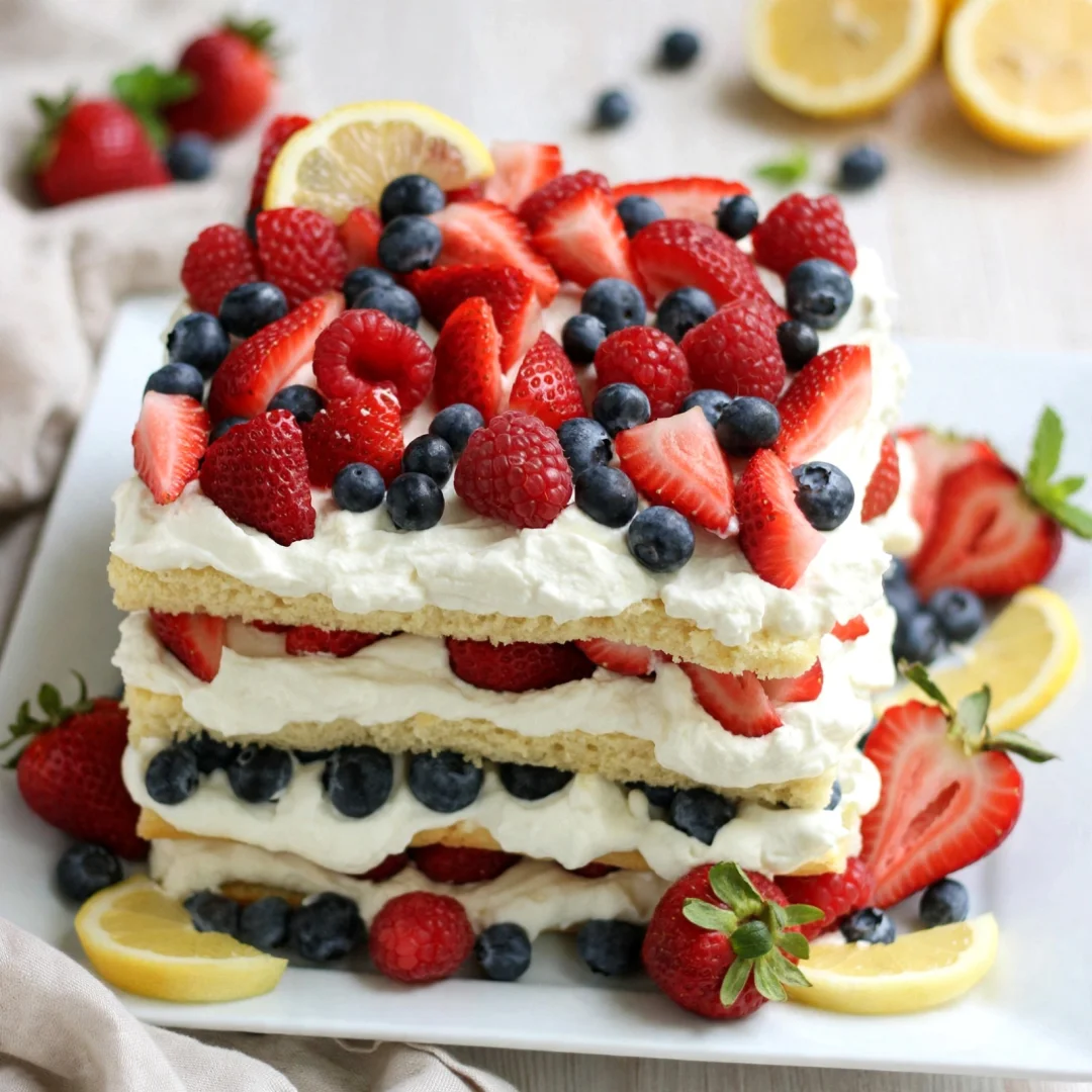 Triple Berry Layered Lemon Cream Cake