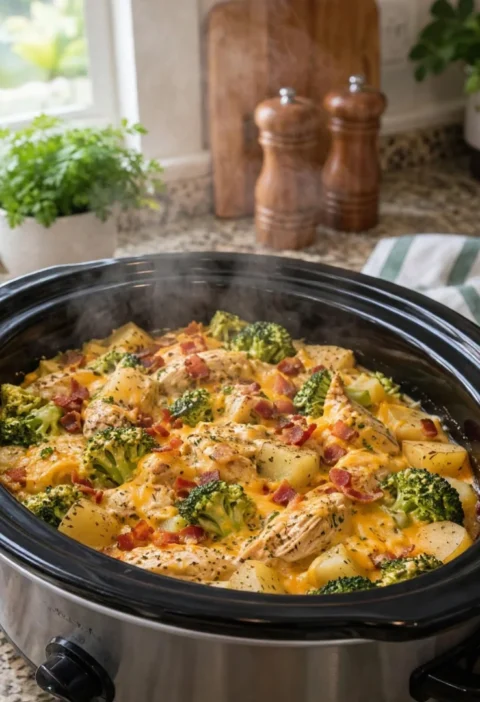 Crockpot Cheddar Broccoli Chicken & Potatoes