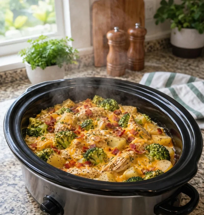 Crockpot Cheddar Broccoli Chicken & Potatoes