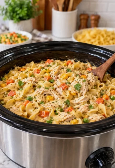 Crockpot Chicken Pot Pie Pasta