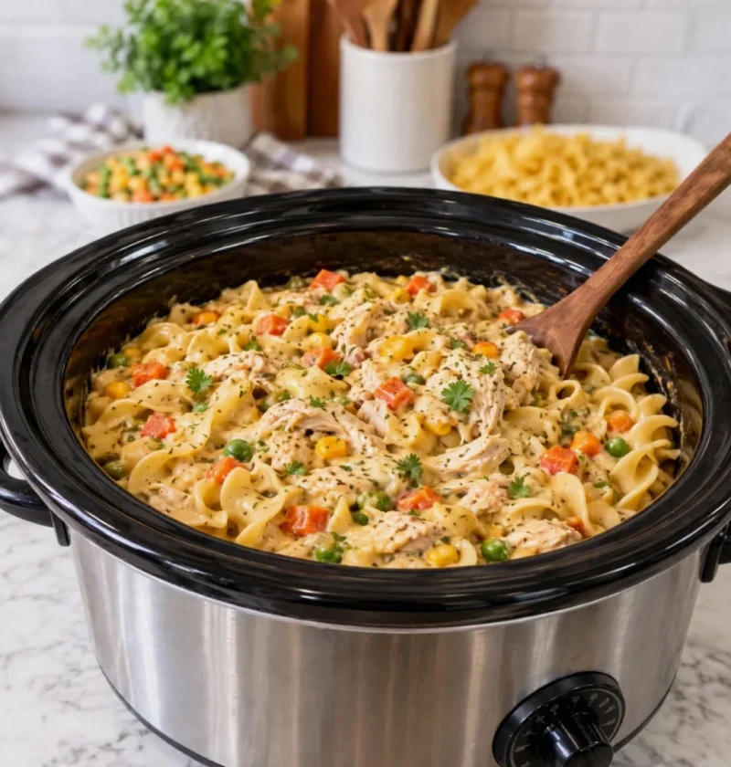 Crockpot Chicken Pot Pie Pasta