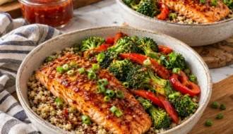 High-Protein Sweet Chili Salmon Quinoa Bowls