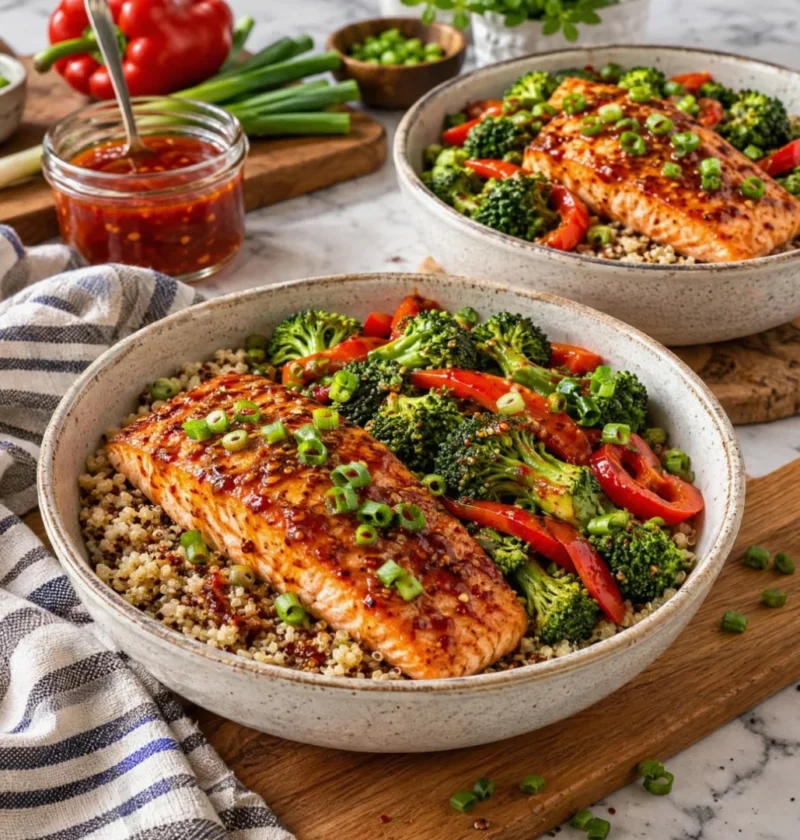 High-Protein Sweet Chili Salmon Quinoa Bowls