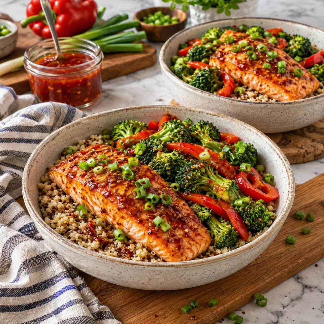 High-Protein Sweet Chili Salmon Quinoa Bowls for Dinner