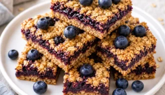 Homemade blueberry and oat breakfast bars
