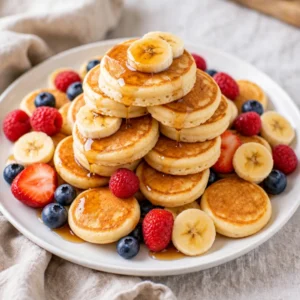 Soft Mini Banana Pancakes with Fresh Berries – Easy and Fluffy