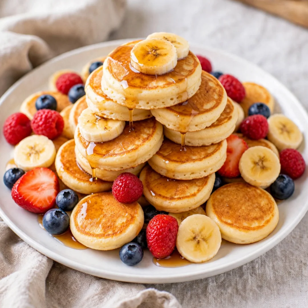 Soft Mini Banana Pancakes with Fresh Berries