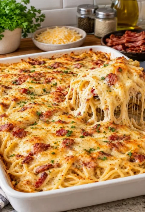 Turkey Bacon Cream Cheese Spaghetti