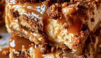 Butterfinger Caramel Pretzel Cheesecake Bars