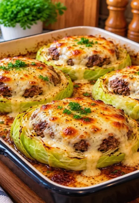 Cheesy Cabbage Burger Steaks