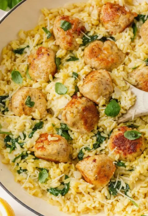 Chicken Meatballs with Orzo