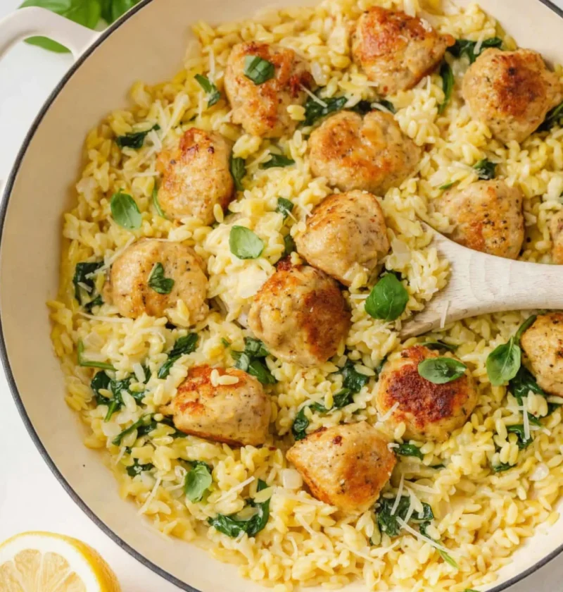 Chicken Meatballs with Orzo