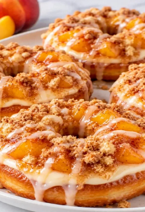 Classic Peach Cobbler Cheesecake Donuts
