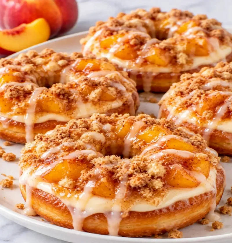 Classic Peach Cobbler Cheesecake Donuts