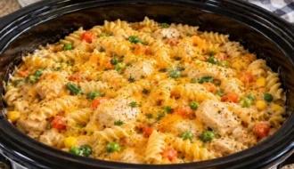 Creamy Cheesy Crockpot Chicken Rotini Pasta