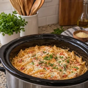 Creamy chicken pasta in the Crockpot is a must-try!