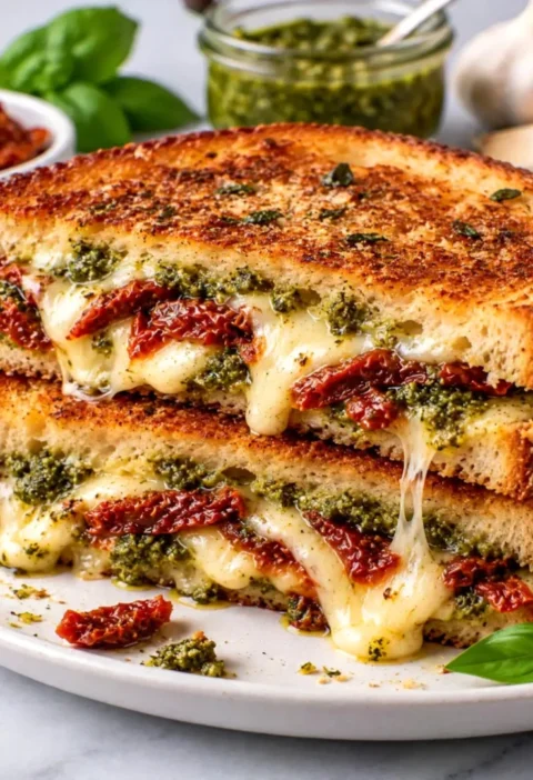 Easy Sun-Dried Tomato Garlic Pesto Grilled Cheese Sandwich