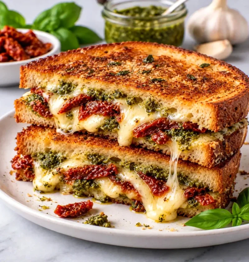 Easy Sun-Dried Tomato Garlic Pesto Grilled Cheese Sandwich
